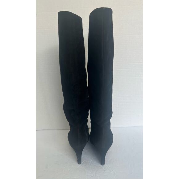 Gucci Black Suede Knee High Wedge Heel Pull On Round Toe Boots 203924 Sz 7.5M - Picture 6 of 13